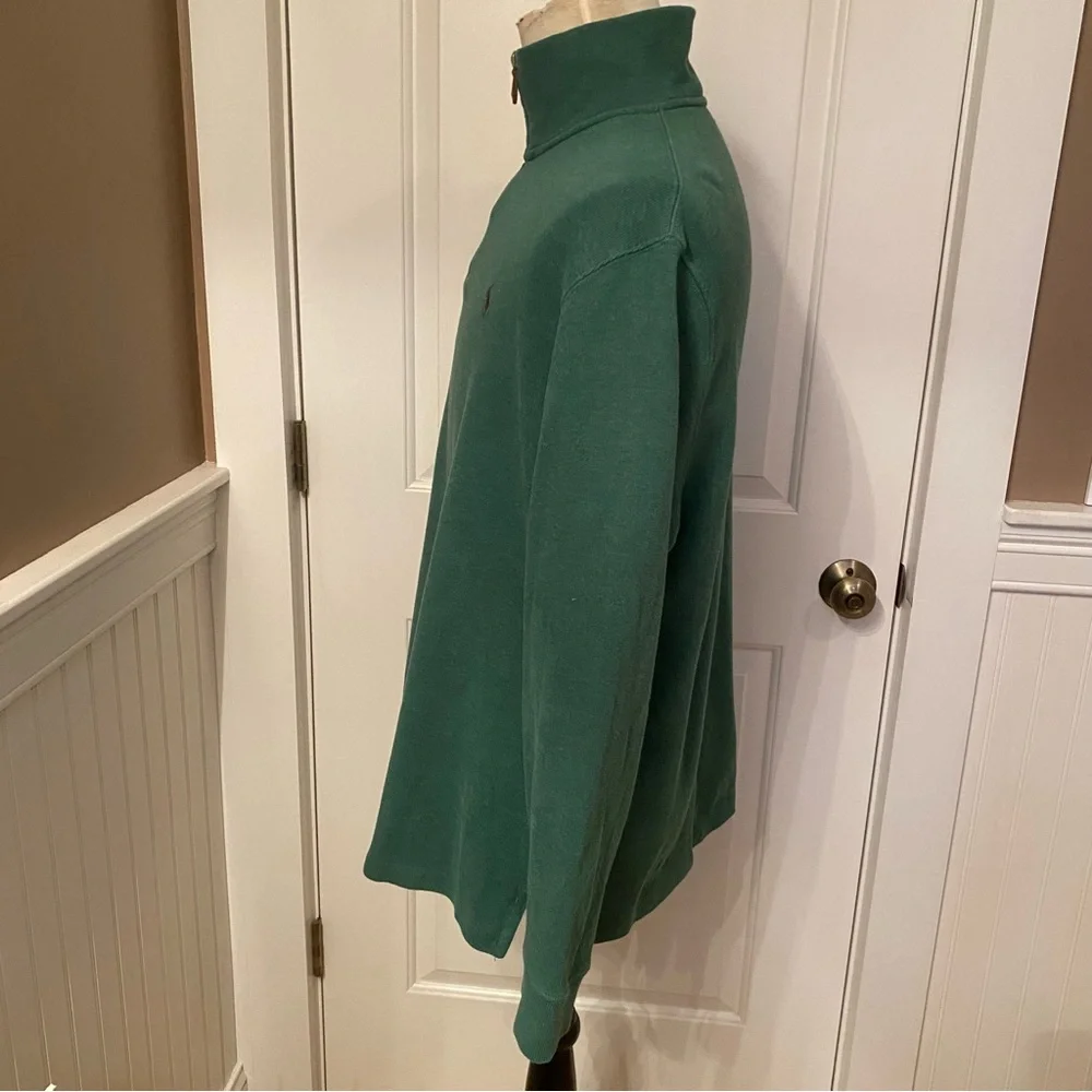 POLO RALPH LAUREN MENS 1/4 ZIP SWEATER GREEN COTTON SIZE XL